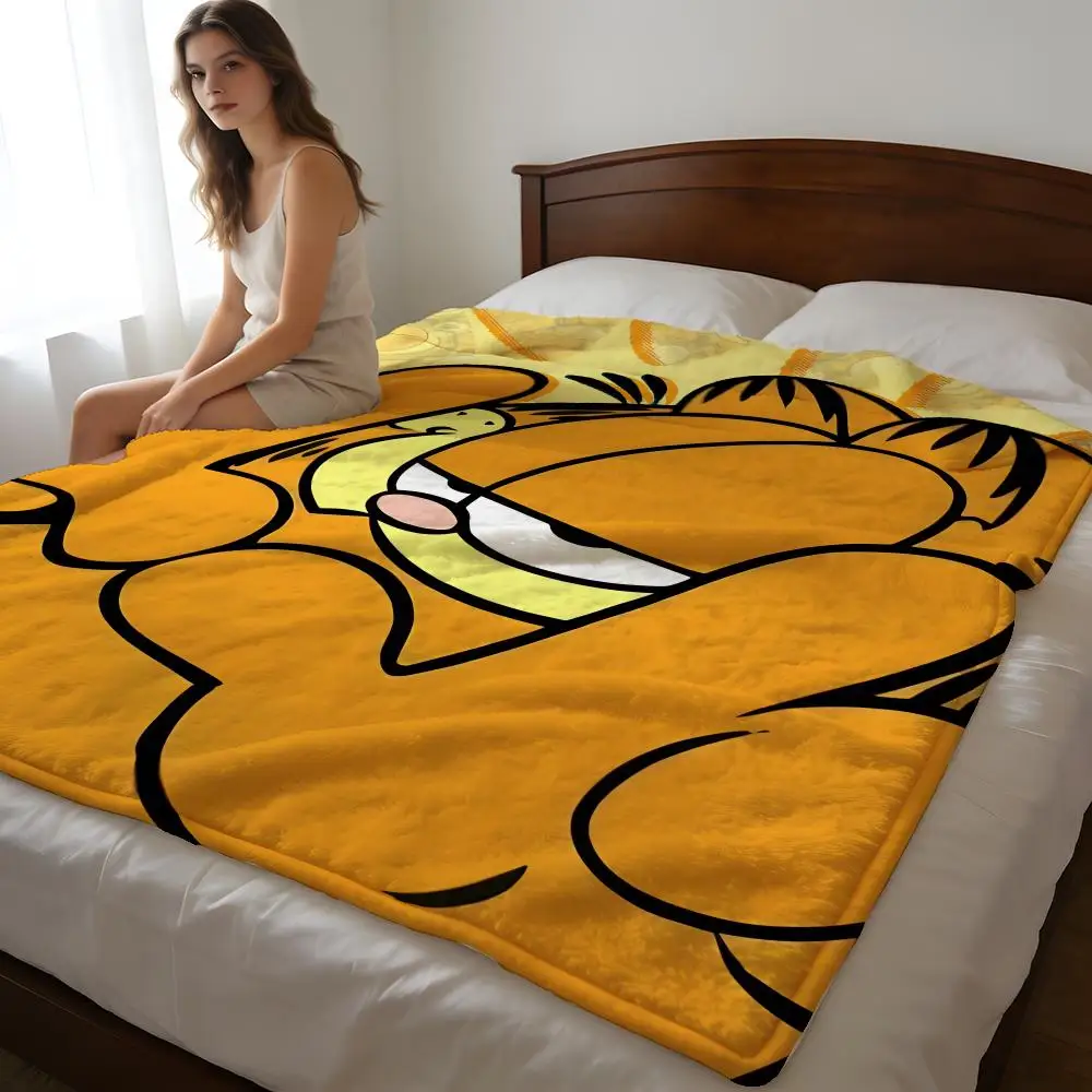 Throw High-Density Short Plush Blanket For Sofa Nap Air-Conditioned Room Soft Skin-Friendly YELLOW CAT G-Garfield