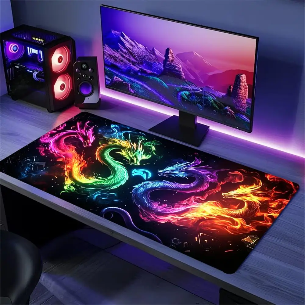 Gaming Mouse Pad Chinese Dragon Large Desk Mat Non Slip Rubber Lock Edge Extended Keyboard Computer Laptop Office Desktop Game