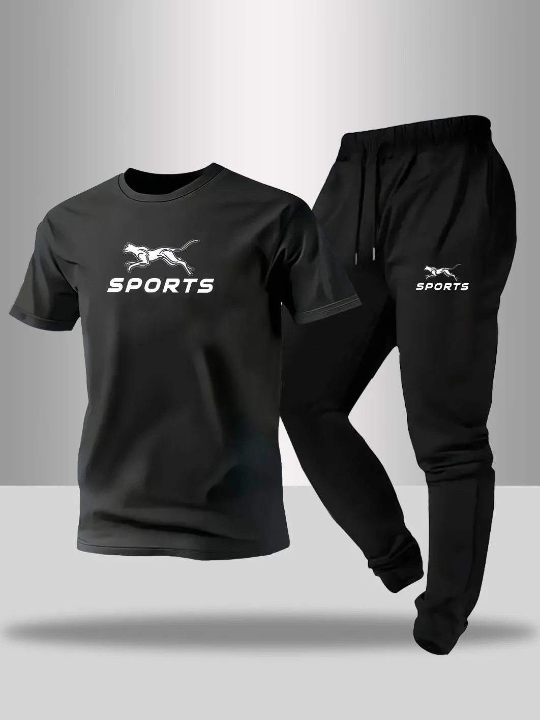 

New men's fashionable printed breathable T-shirt and drawstring pants set, suitable for outdoor casual wear