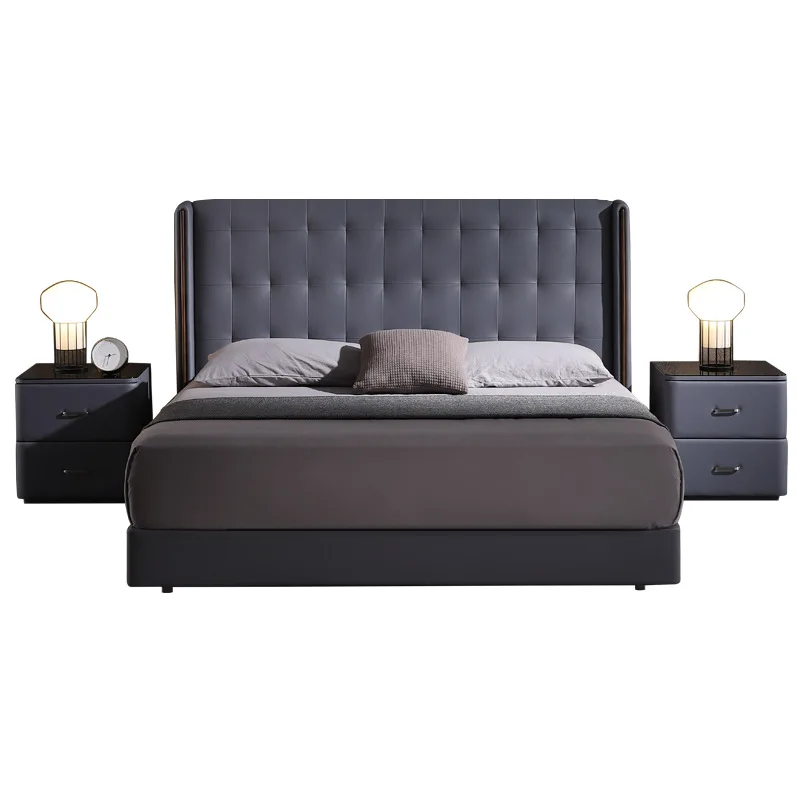

Modern, minimalist, leather bed, designer, light luxury, style, high box storage