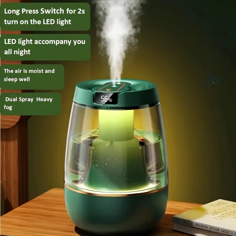 3 Liters Large Capacity Double Nozzle Cold Fog Humidifier, Bedroom Small Night Light Humidifier, Suitable For Home Plant Humidif