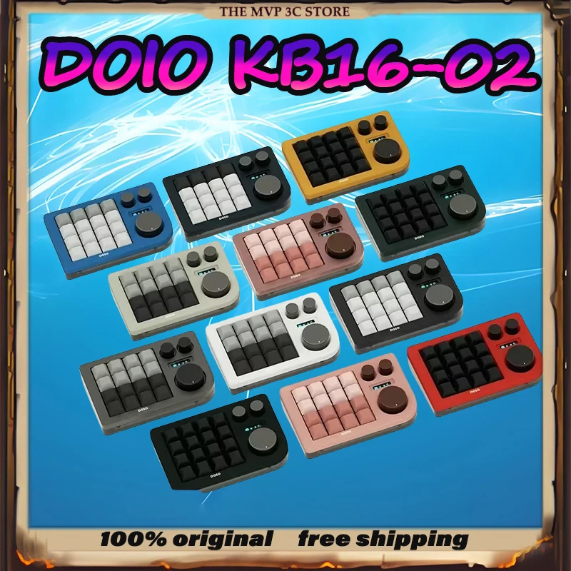 DOIO KB16-02 16Keys Mini Numerical keyboard with 3-Knobs OLED Screen Customization Portable Laptop Office PC Peripherals kyepad