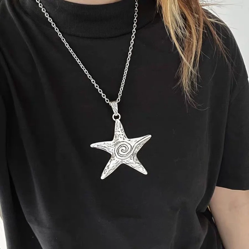 Bohemian Style Statement Big Star Pendant Necklace For Women Girls Retro Exaggerated Starfish Pendant Necklace Accessories Gifts