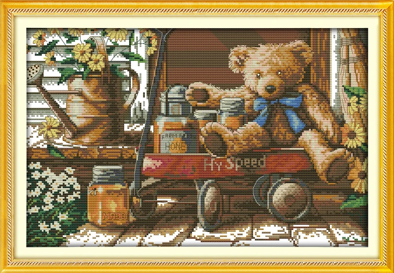 Honey Bear cross stitch kit 14ct 11ct count print canvas stitching embroidery DIY handmade needlework