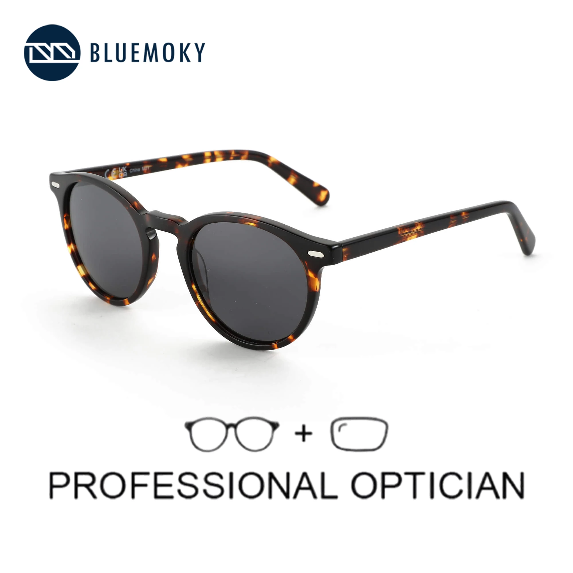 BLUEMOKY Popular Polarized Prescription Sunglasses For Women UV400 Protection Trendy Acetate Round Progressive Sun Glasses