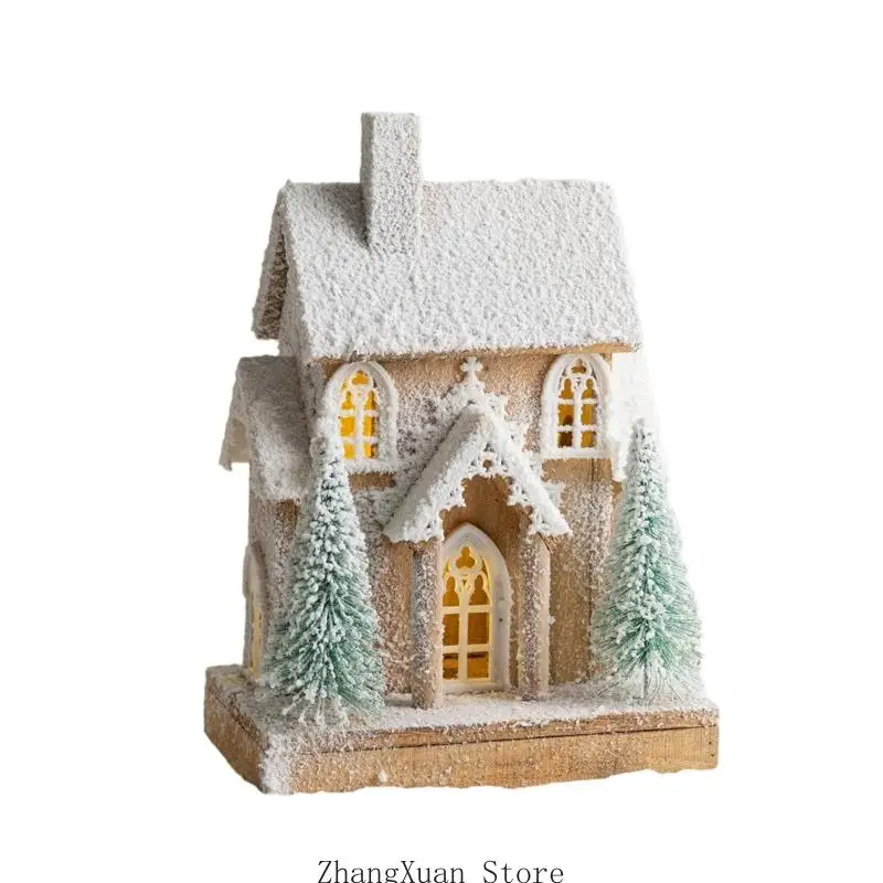 Beleuchtetes Miniatur-Schneehaus-Ornament mit weichem Licht zur Regalpräsentation, 3 x – Detail 9