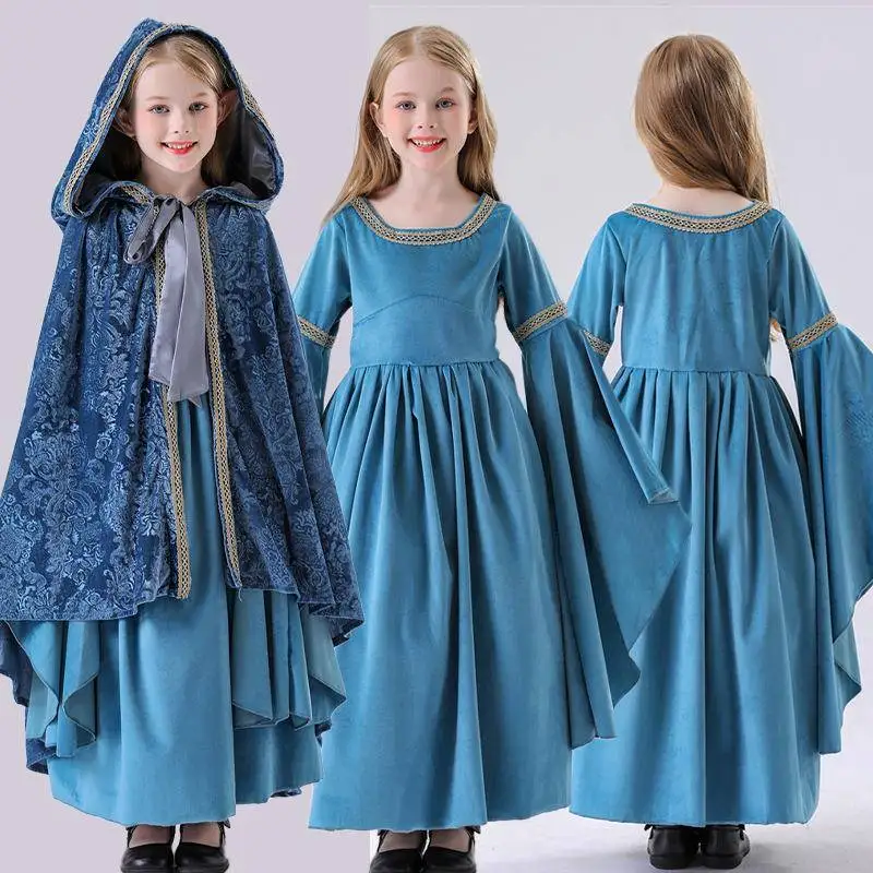 Blauw kinderhofkostuum Princ Dr Halloween Garderobe Cosplay Midden-aarde Fsy Etnische toneelvoorstelling