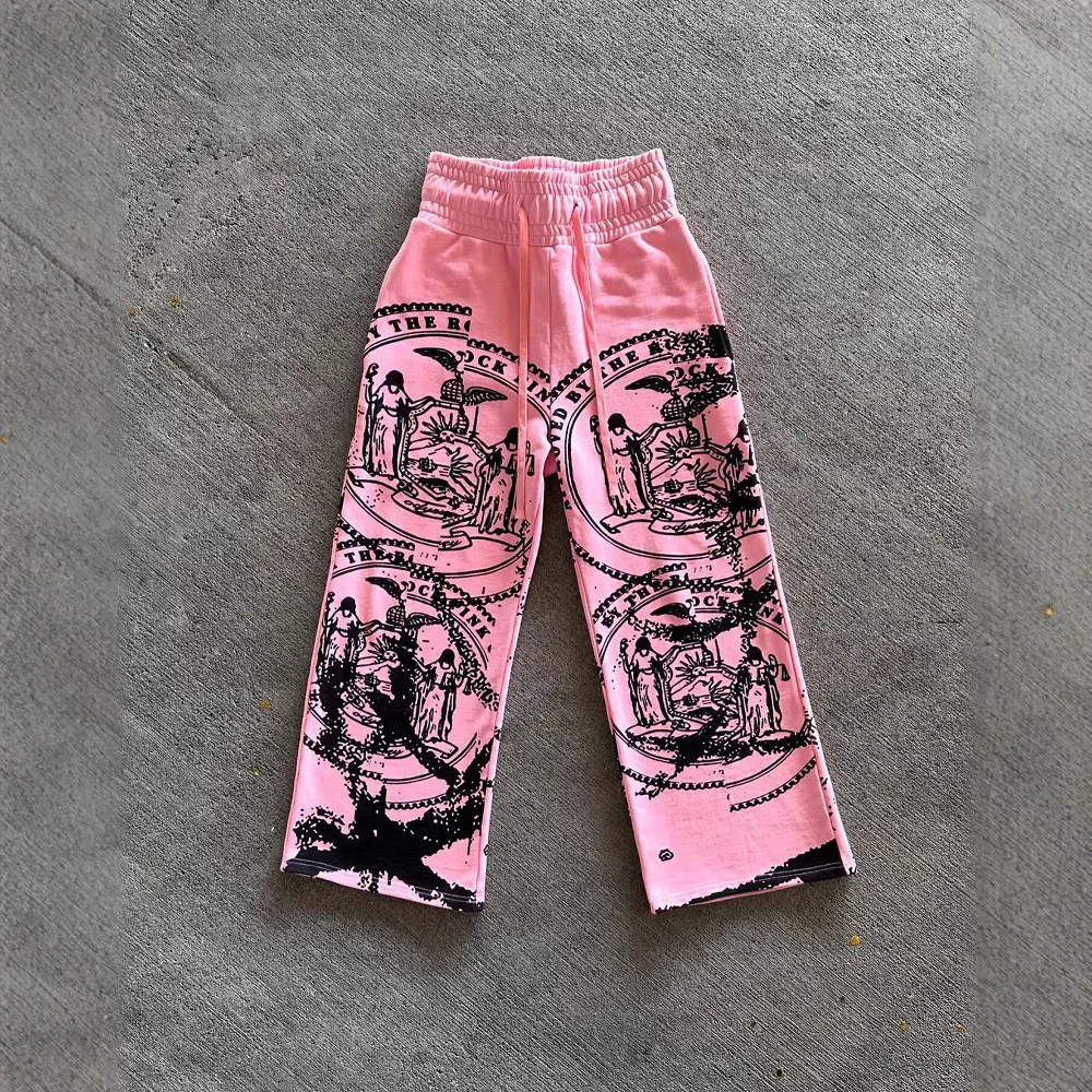 

European and American loose strap elastic waist sweatpants printing pattern dark animation high street style pants sweatpants