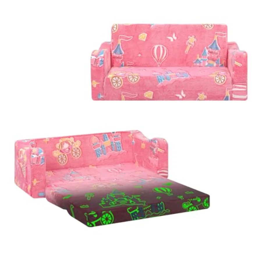 

Couch Extra LargeGlow in the Dark 2-in-1 Folding Sofa Bed for Girls 2 Seats Convertible Sleeper Lounger Toddler Couch for Bedro
