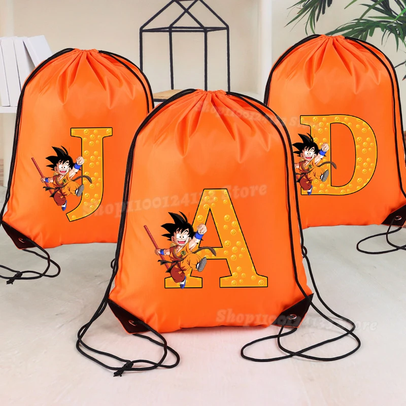 

Dragons Ball Kids Man Orange Drawstring Bag Cute Letters Anime Print Boys Portable Pocket Game Party Gift Casual Hand Bag Pouche