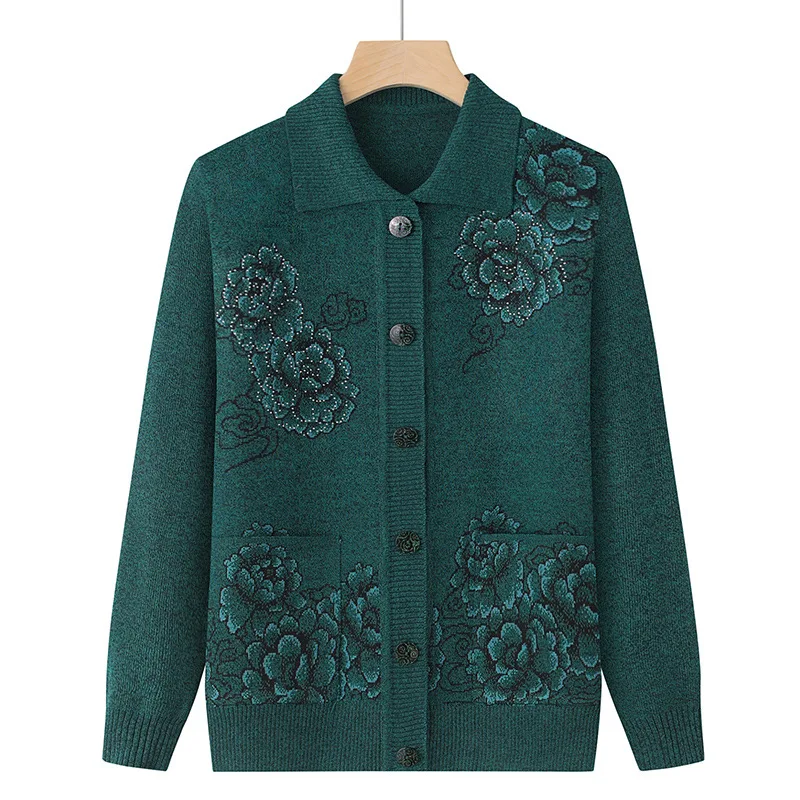 الحياكة امرأة الملابس الرجعية المطبوعة سترة للنساء التلبيب قميص ملابس خارجية معطف ربيع الخريف طويلة الأكمام سترة الإناث