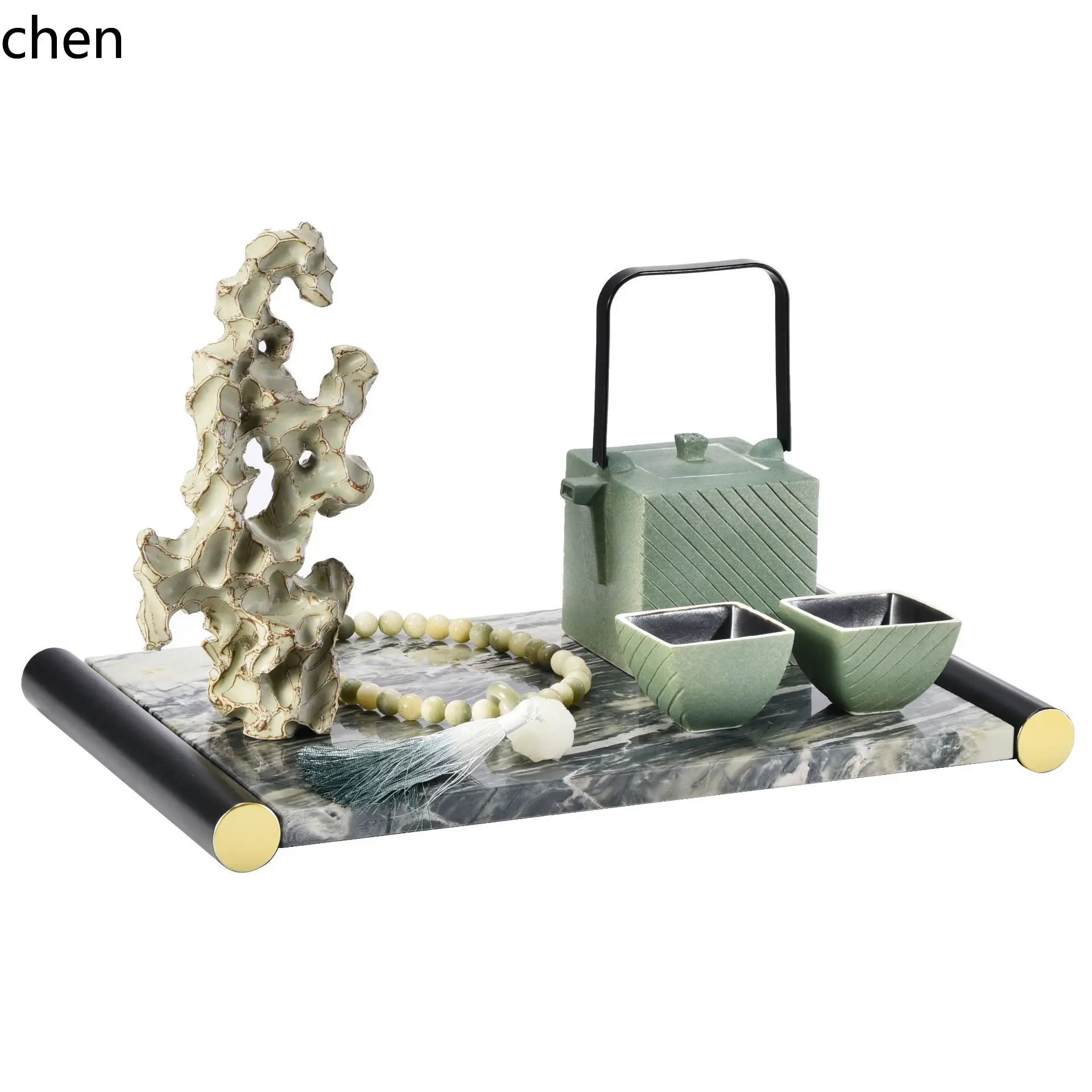 ZML new chinoiserie modern tea set combination suit rockery marble tray classy model room hotel