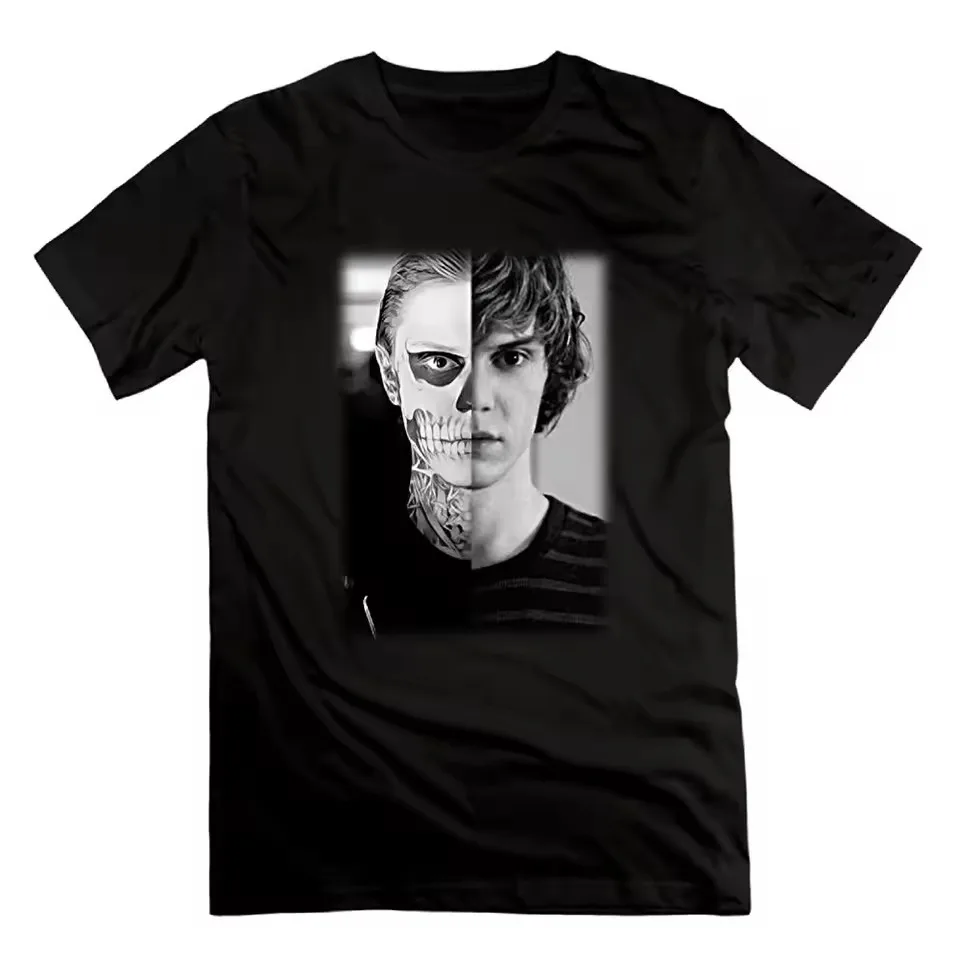 Pepper Evan Peters Skull Ahs Roanoke Poster Herren Damen T-Shirts Y2k Tate Langdon Skull Designer Lustiges Streetwear Grafik-T-Shirt – Detail 12