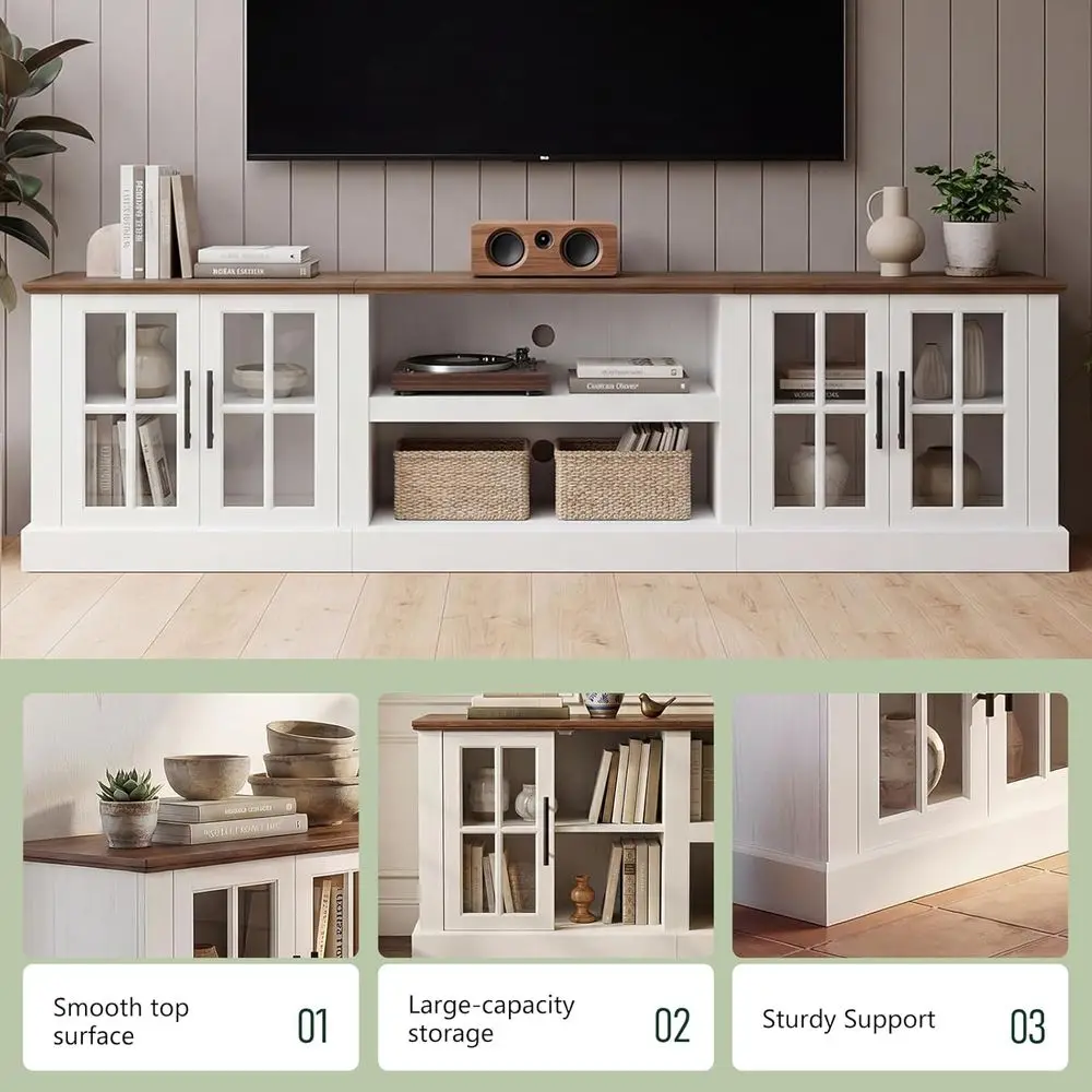 White 90 TV Stand with Adjustable Shelves and Ample Storage for Media Entertainment Center