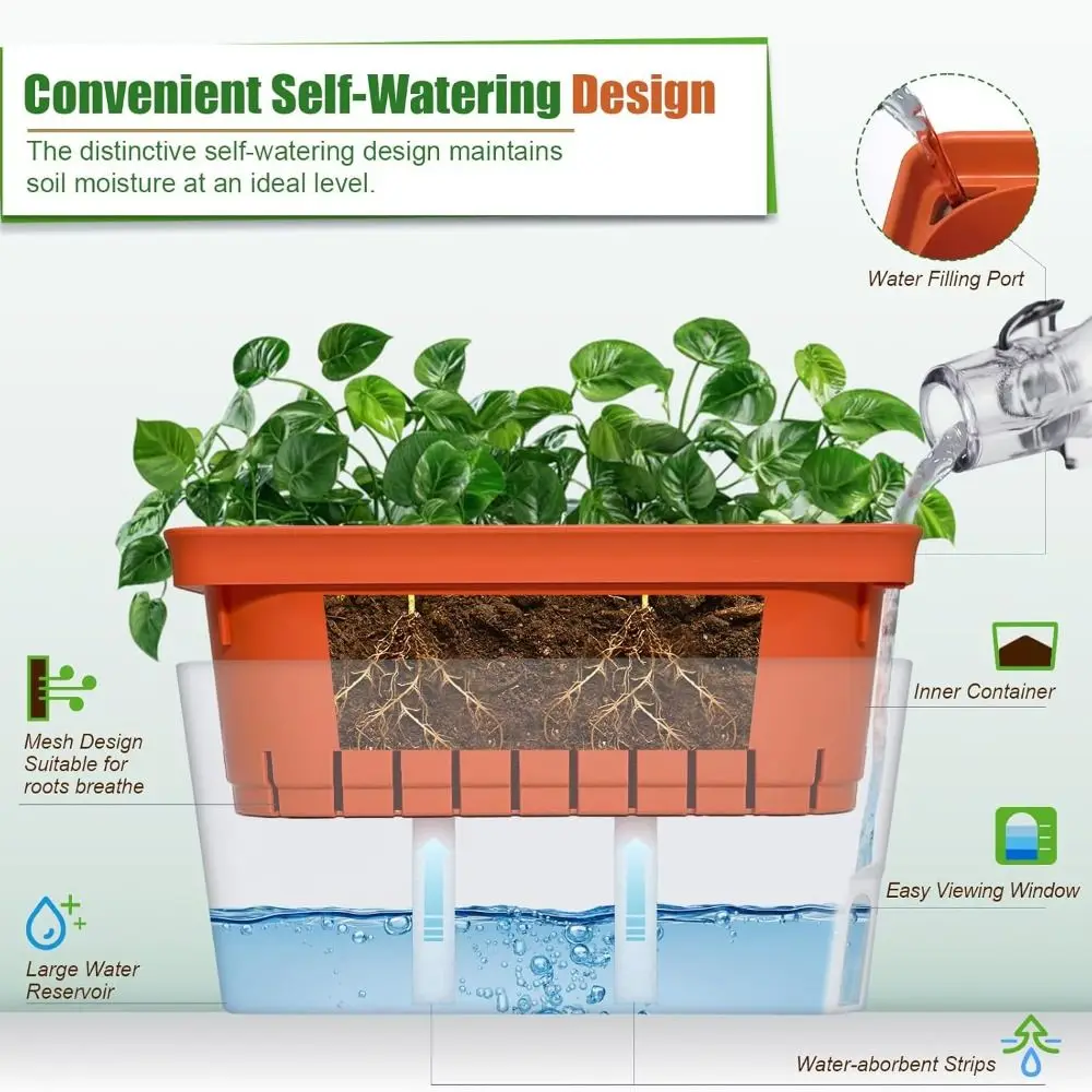 Modern Self Watering Planter Pots Decorative Visual Water Level Window Herb Planter Box Indoor Herb Garden Pots