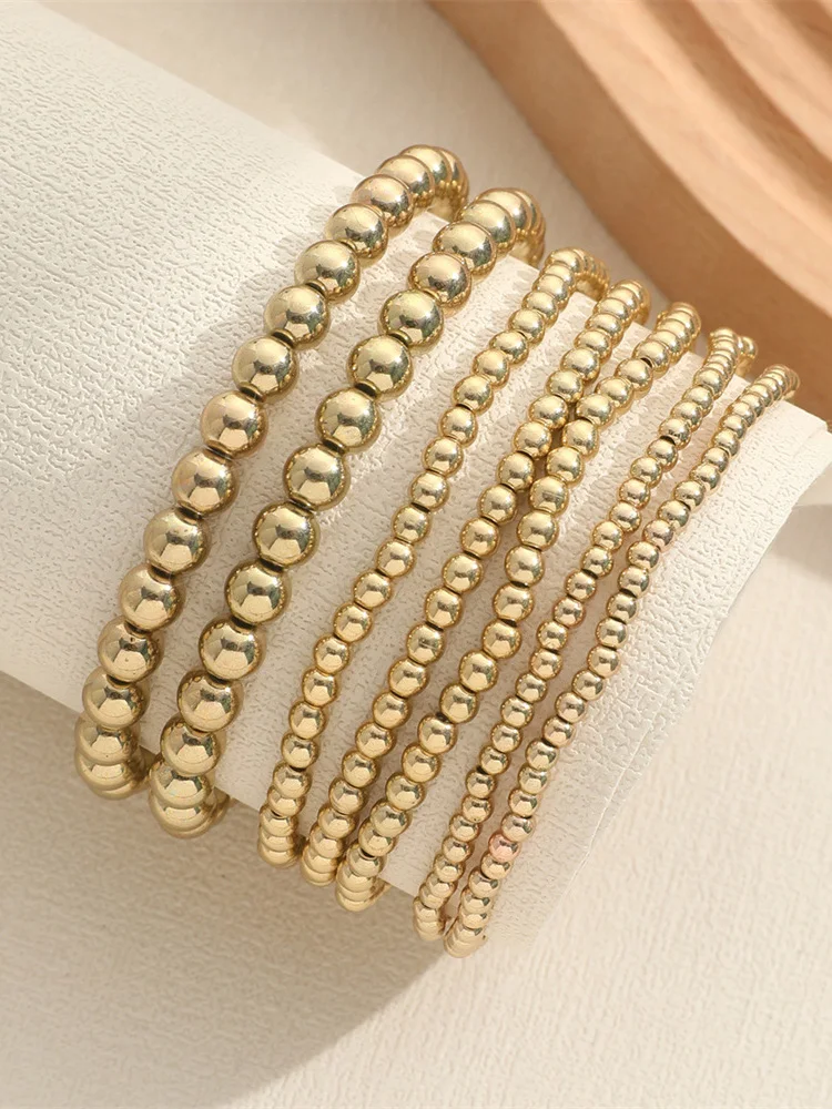 Classic Gold Bead Bangles for Women Smooth Bracelet Fashion Accessories Luxury Trendy Birthday Accessories Gifts