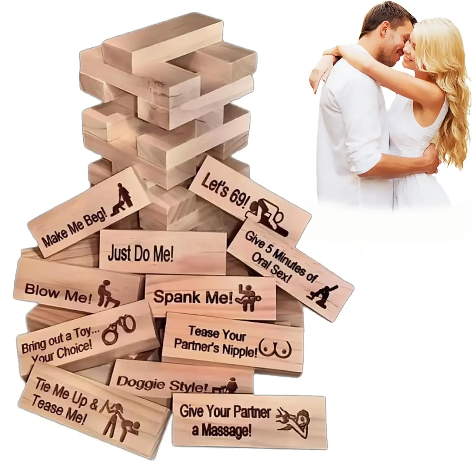 Lust Tower, 48Pcs Super Naughty Block Tower Game, Couples Games for Adults, Valentine Tumbling Tower Stacking Blocks Game