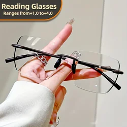 Elegant Frameless Oversized Square Reading Glasses for Unisex Anti-Fatigue, High-Quality PC Material,Comfortable Reading Glasses