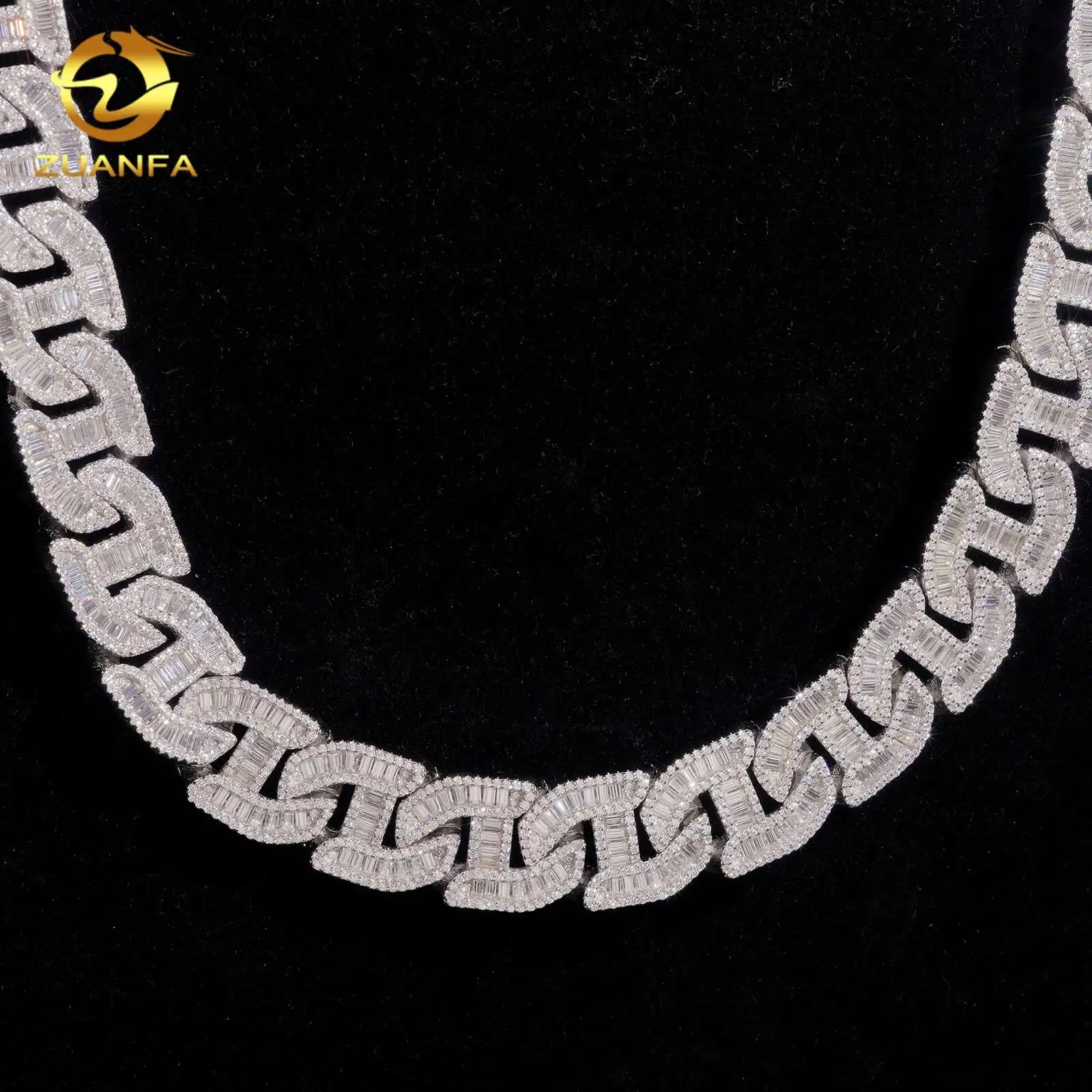 Solid 925 Silver Hip Hop Jewelry 18mm Moissanite H Shape Miami Cuban Link Iced Out Moissanite Cuban Chain，