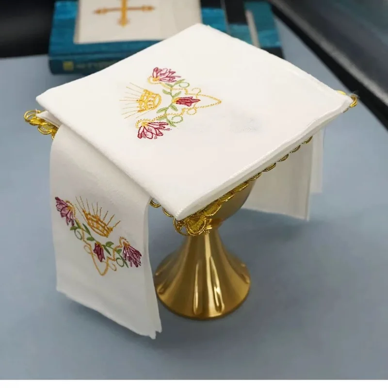 Nine Fold Cloth Embroidered Holy Gail Altar Pall Mass Corporal Catholic Corpus Towels Holy Chalice Coaster Gauze Church Supplies