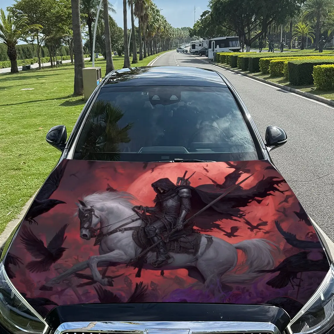 

Виниловая пленка для автомобиля Dark Scarlet Knight, водонепроницаемая наклейка на капот автомобиля из материала ПВХ, самоклеящиеся устойчивые к царапинам наклейки для двигателя