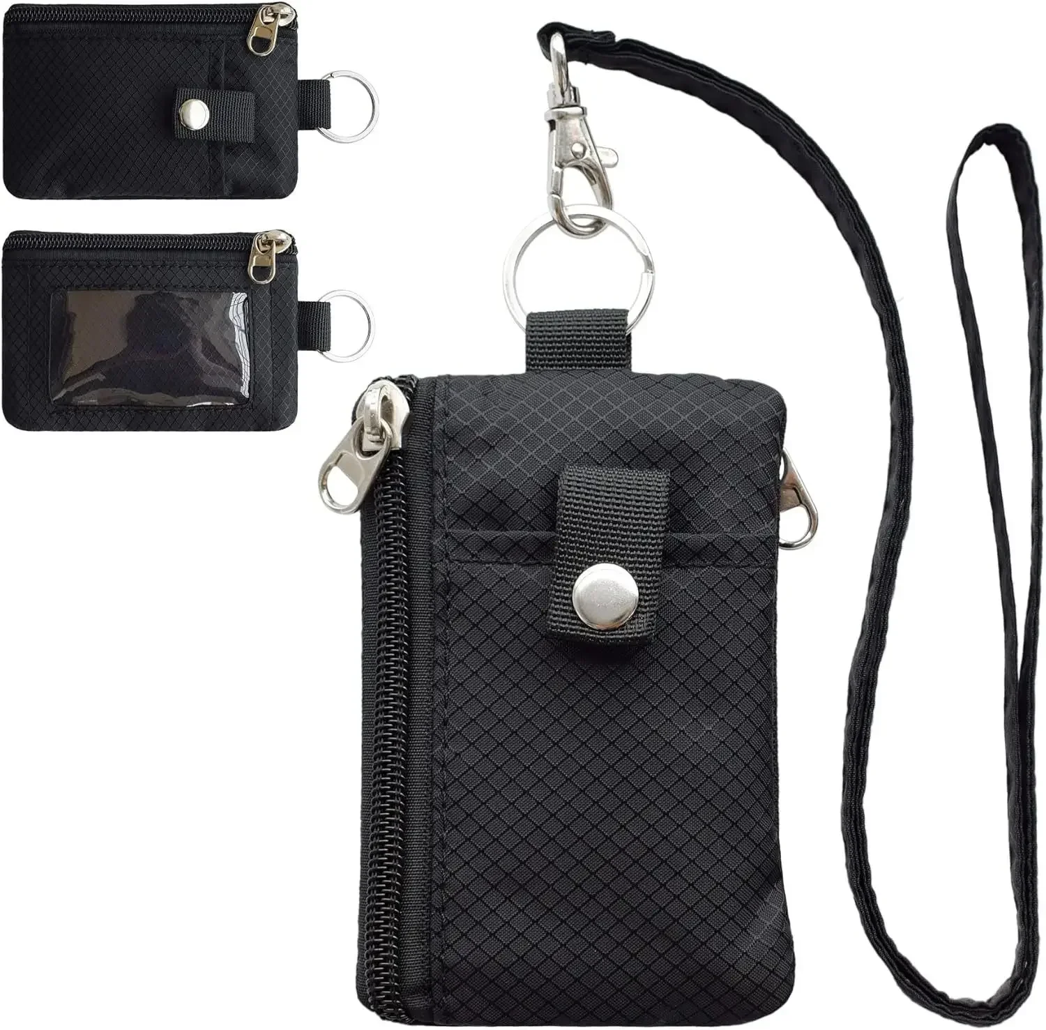 Card Bag Small Wallet with ID Window Waterproof Zipper Case Bag with Lanyard Keychain Card Cash Coin Wallet Multi Tool