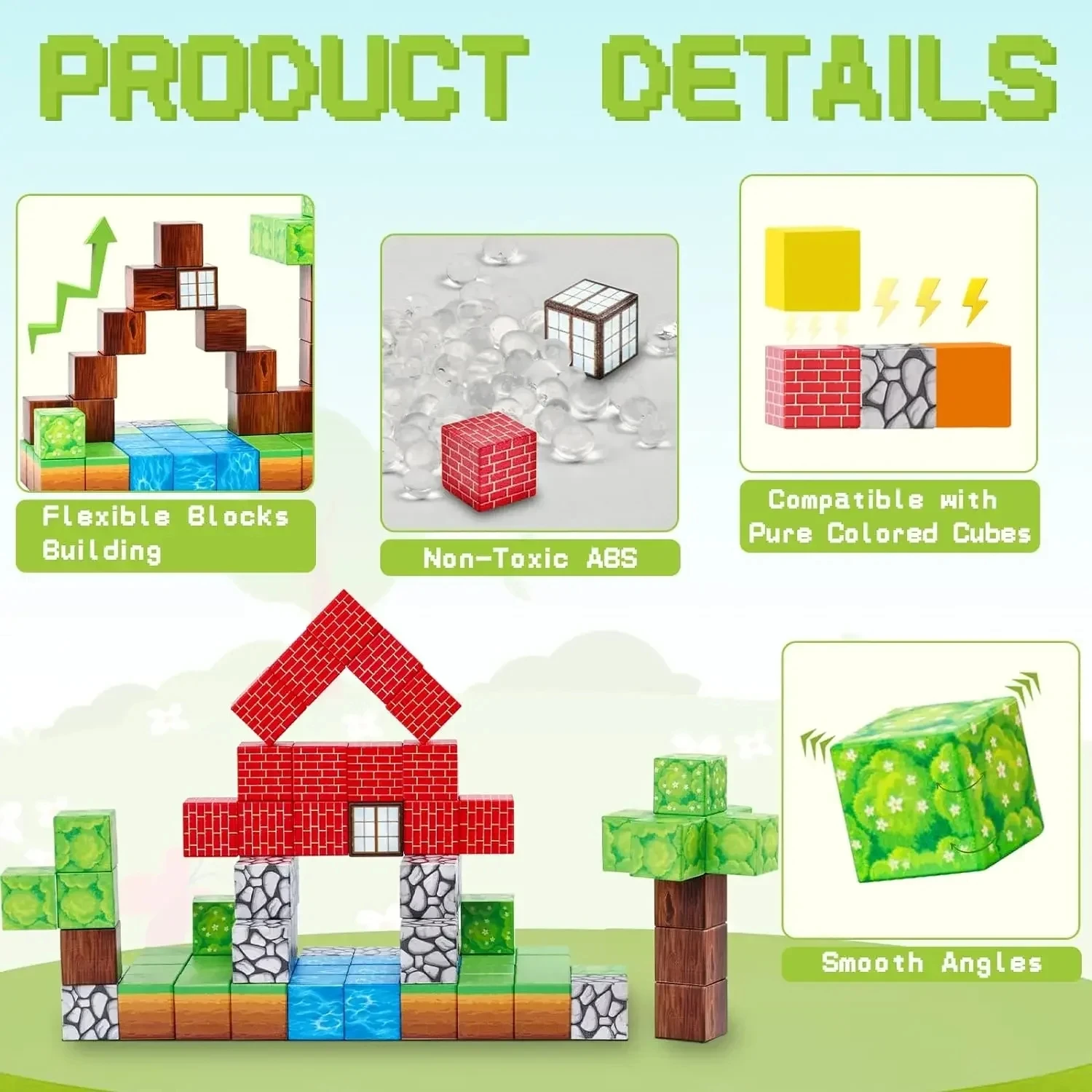 مكعبات بناء مغناطيسية منجم العالم مكعب مغناطيسي لتراص مجموعة البناء ألعاب حسية للأطفال والأولاد والبنات من سن 3 سنوات فما فوق DIY