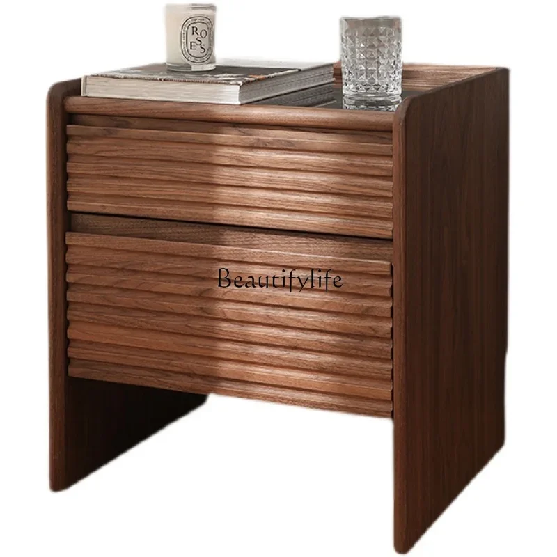 

L*Black walnut bedside table Solid wood Nordic modern simple bedside bedroom storage locker