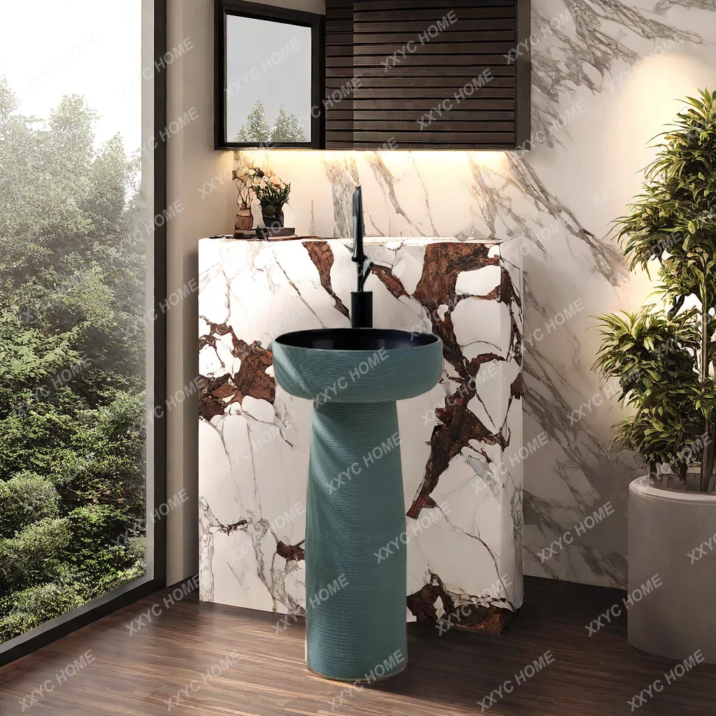 Small apartment column basin villa garden outdoor wash basin balcony bathroom column type washbasin wash basin sink