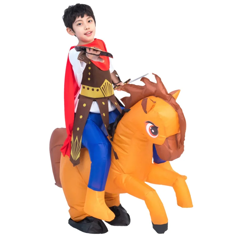 Kids Child Inflatable Roman Warrior Gladiator Soldier Riding Horse Costume for Boys Halloween Purim Party Fancy Dress