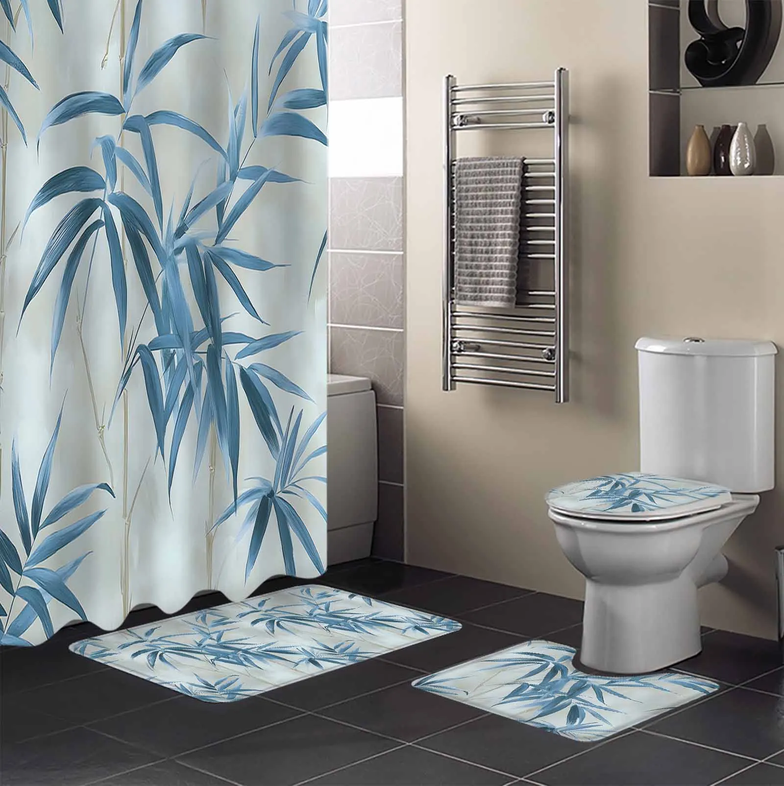

Набор занавесок для душа с листьями растений в стиле модерн, нескользящие коврики, коврик для ванной, крышка унитаза, водонепроницаемая полиэстеровая занавеска для ванной комнаты