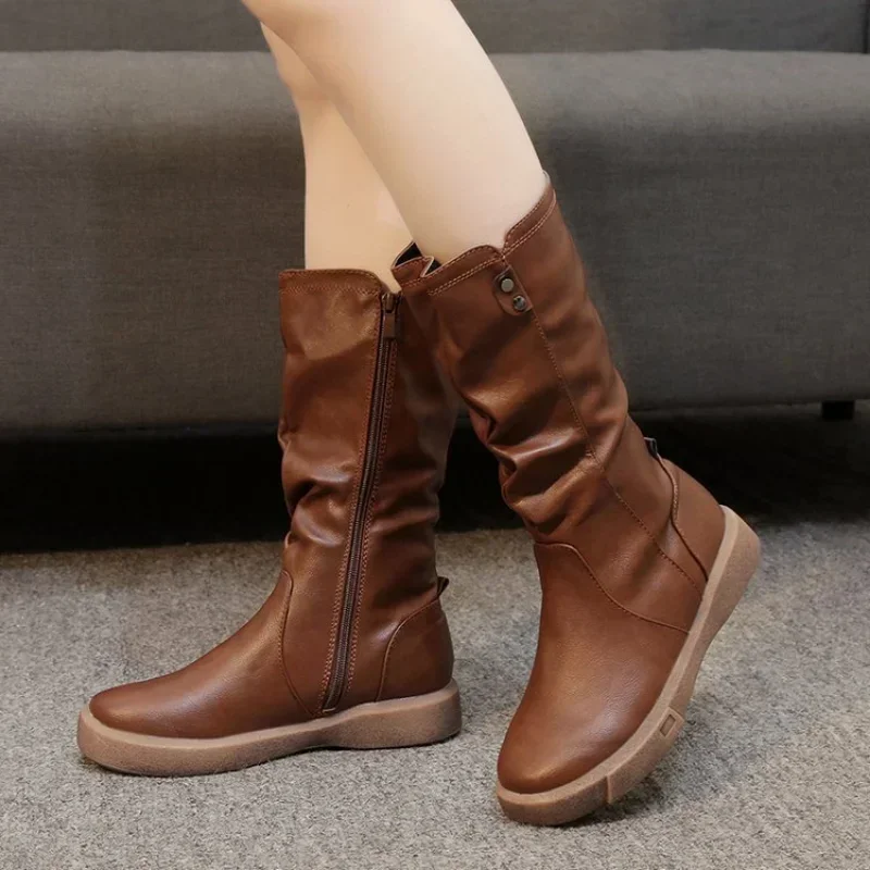 

Women Thigh High Boots Women Modern Boots Zippers Outdoor Female Casual Platform Shoes Ladies Leather Long Boots Botines Mujer