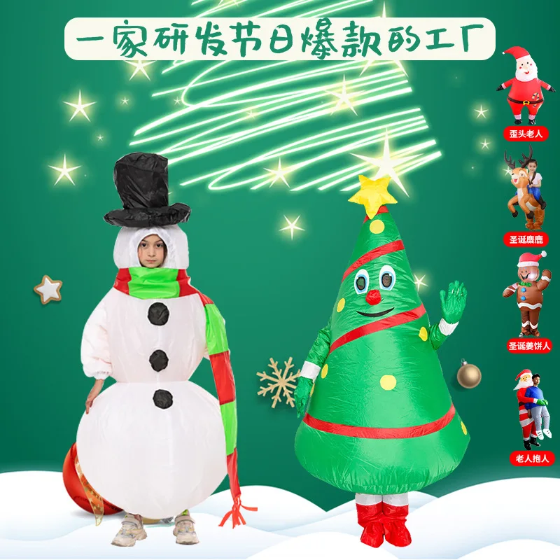 Cross-border new Christmas inflatable clothing props party children's men's and women's clothes old man snowman elk suit