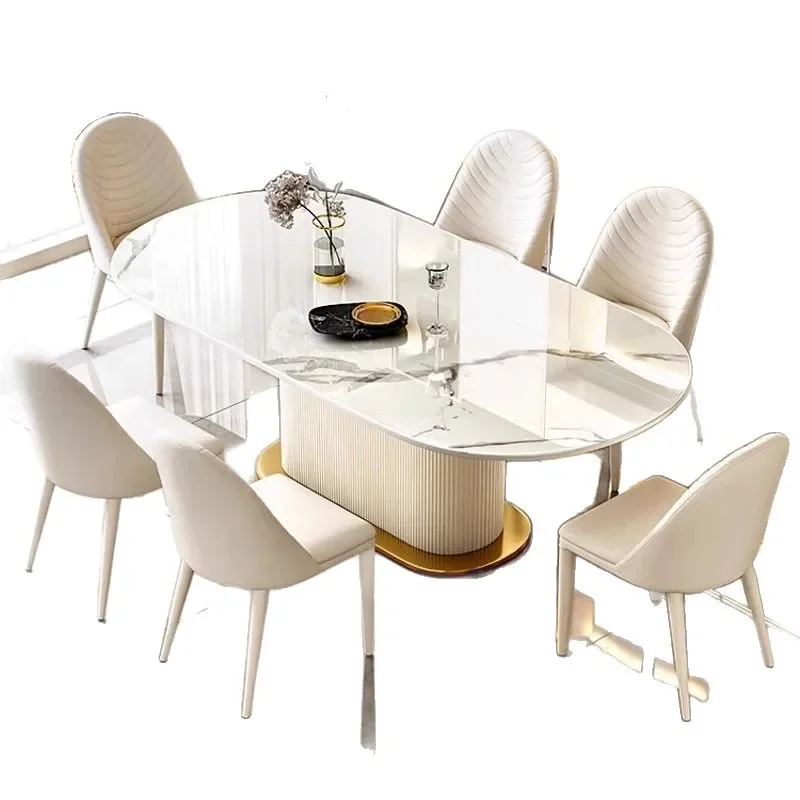 

Cream wind rock board dining table household small apartment light luxury dining table and chair combination 6 people