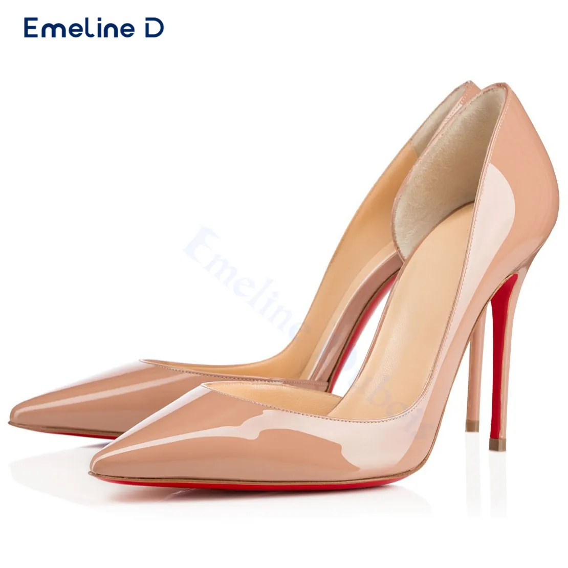 

Nude Side Hollow Pointed High Heels Sexy Slip-On Stiletto Shiny High Heels Pumps Fashionable Temperament Women's Shoes