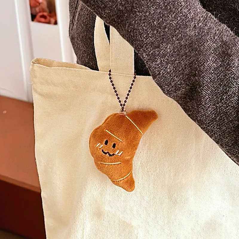 Porte-clés pendentif en peluche Kawaii, croissant créatif unique, porte-clés de voiture JxFood, breloque de sac, cadeau de décoration de sac à dos bricolage