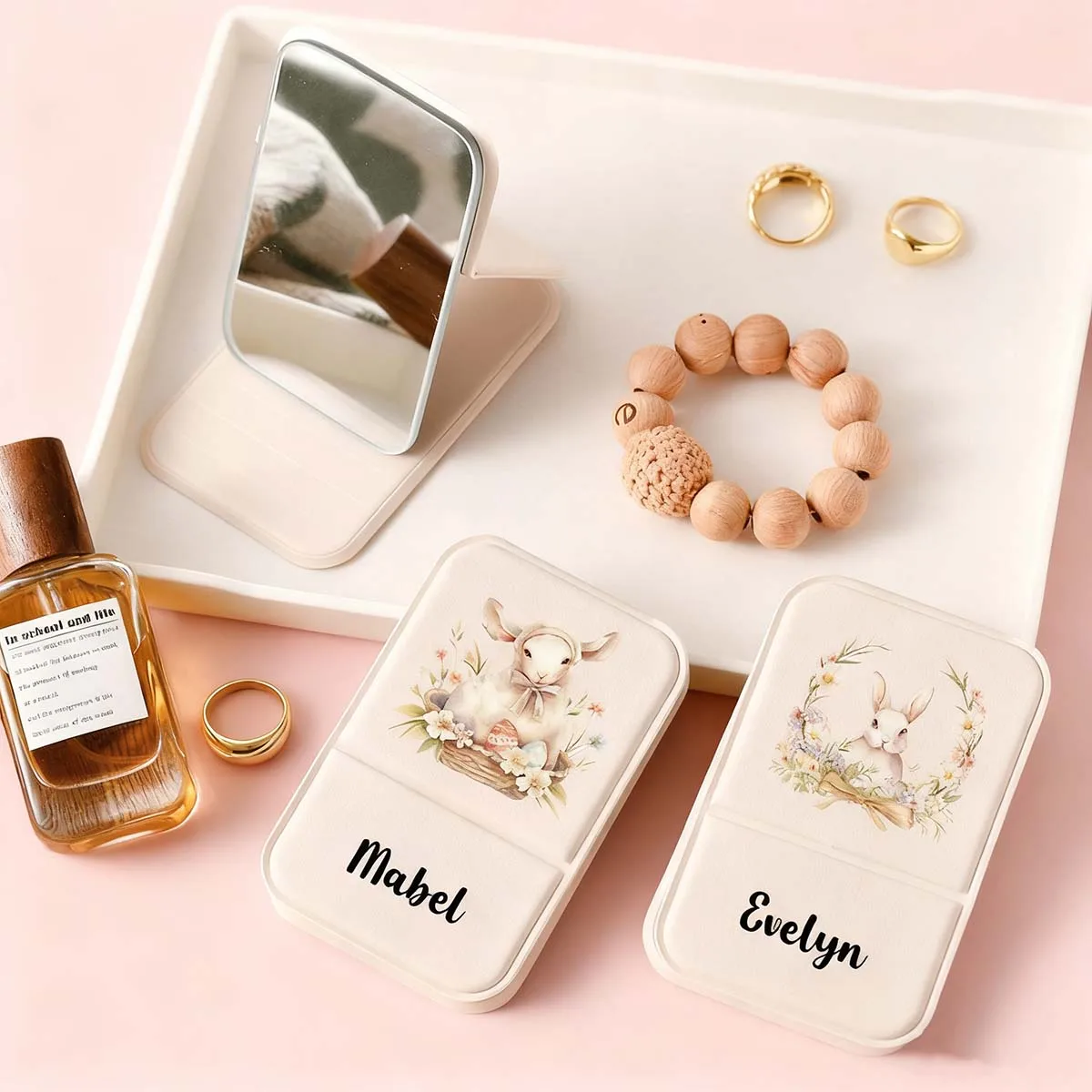 1 custom PU makeup mirror Retro Artistic PU Leather Dormitory desktop folding mirror Qixi gift simple high sense flip mirror