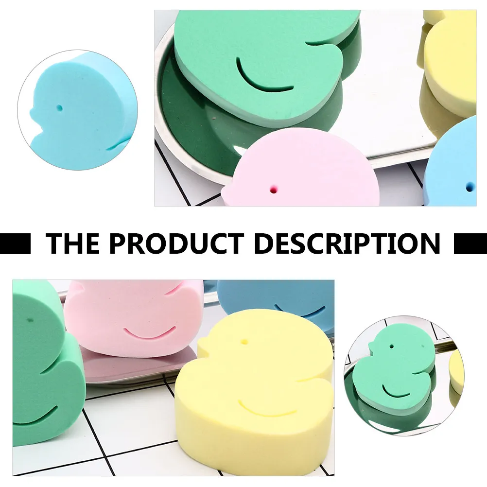 4Pcs Cartoon Duck Baby Bath Sponge Silky Massage Texture Quick Foaming Porous Surface Gentle Exfoliating Showering Sponge