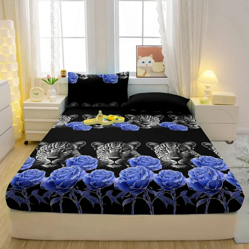 

Cute Printing Elastic Fitted Sheet Polyester Brushed Mattress Cover Protector Luxury Double Bed Bedsheet with Pillowcases full s