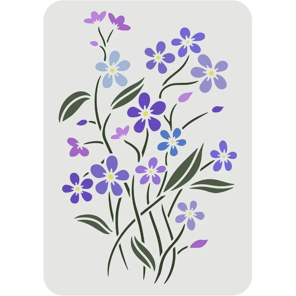 Forget-Me-Not Stencil 11.7x8.3 inch Flowers Drawing Painting Stencils Plastic Bouquet Stencils Rectangle Reusable Floral DIY