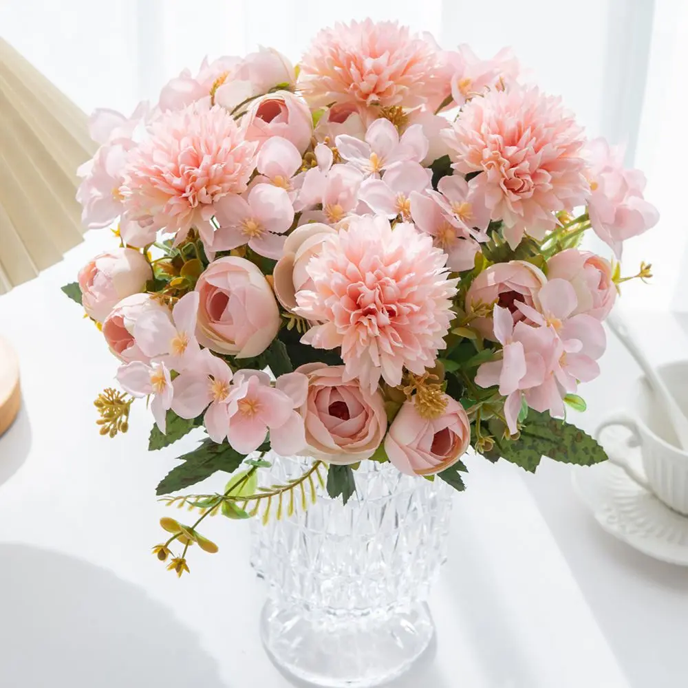 Künstliche Blumen, Teeknospen, Hortensien, Vase für Zuhause, Tisch, Garten, Kranz, Hochzeit, Brautstrauß, Festival, DIY-Geschenk, Requisiten, Dekoration – Detail 3