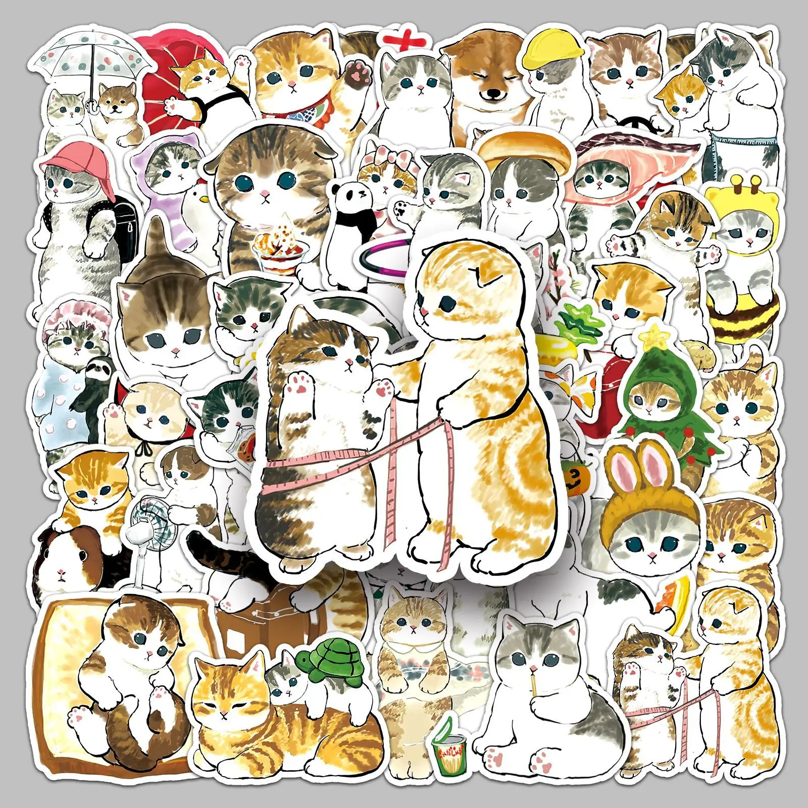 Desenhos animados gatos mão desenhar adesivos, criativo animal bonito animais de estimação, Meme, adesivo impermeável, notebook, geladeira decoração, 50 pcs