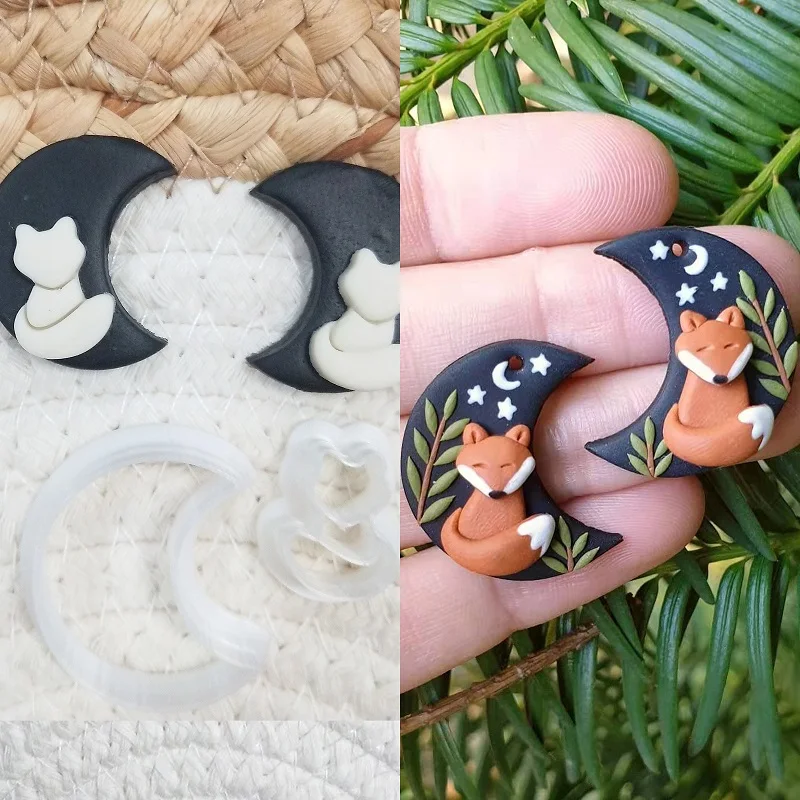 Moon Fox Polymer Clay Cutter Ins Designer DIY Cute Pottery Ceramic Clay Earring Jewelry Home Small Business Art Hobby Supplies