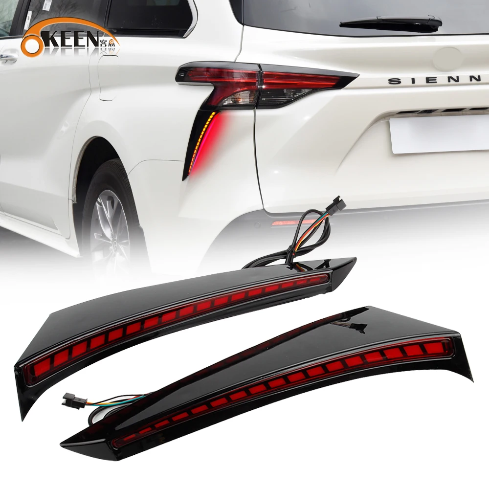 OKEEN 2pcs LED Rear Tail Lights For Toyota Sienna 2021 2022 Car Driving Turn Signal Brake Side Marker Light LED Column Lamps 12V