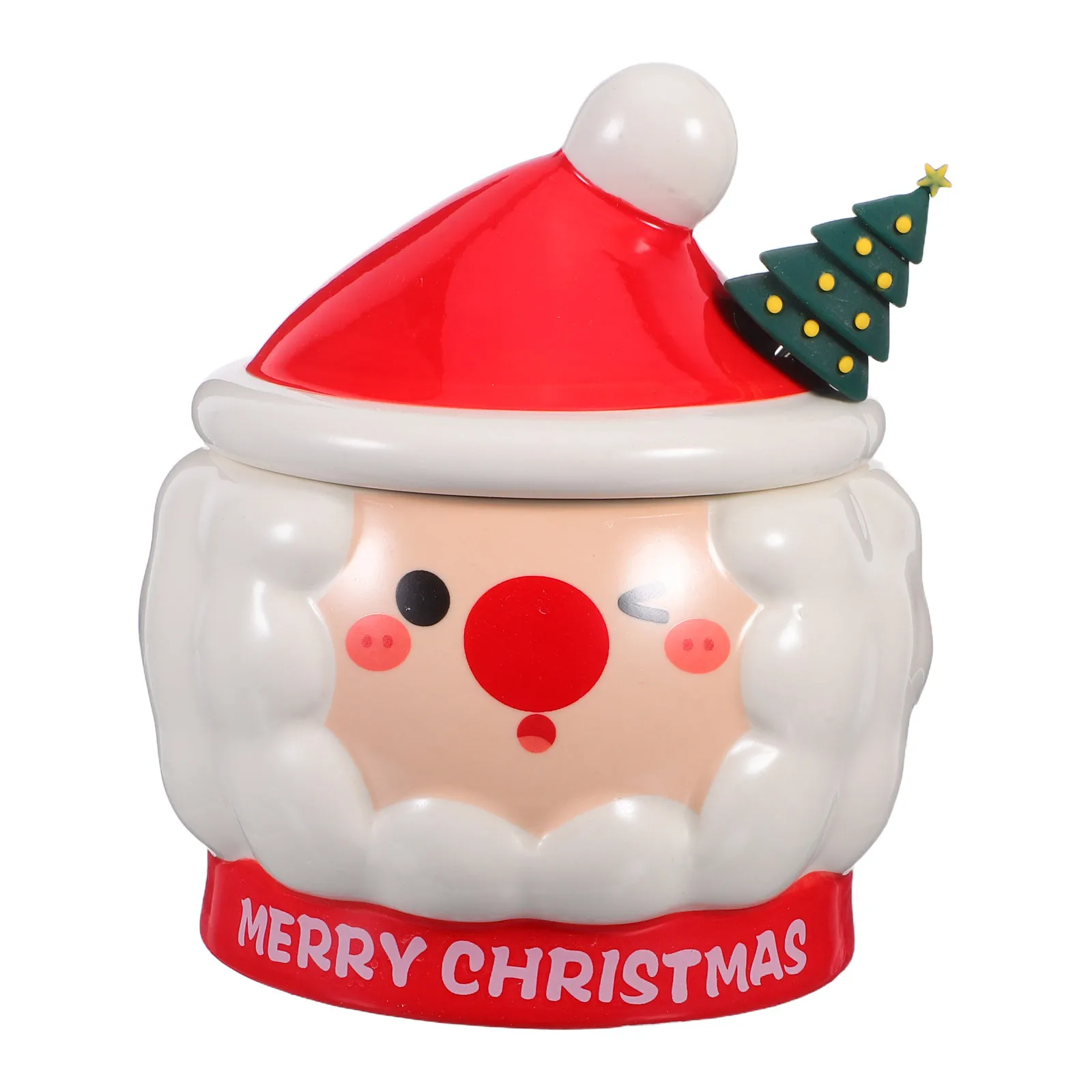 

Hand-Painted Ceramic Santa Claus Mug with Lid - Festive Christmas Coffee Cup for Hot Tea - Cute Holiday Beverage Mug