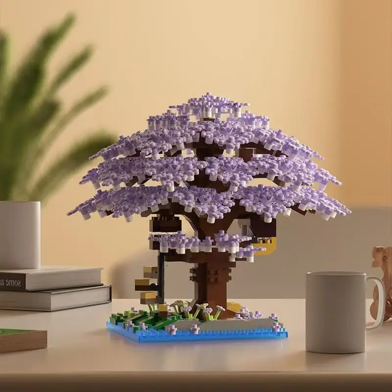 1000+ Teile Kirschblüten-Baumhaus-Bausteine, Heimdekoration, stilvolle Raumverschönerung, Weihnachtsgeschenk (ohne Box) – Detail 4
