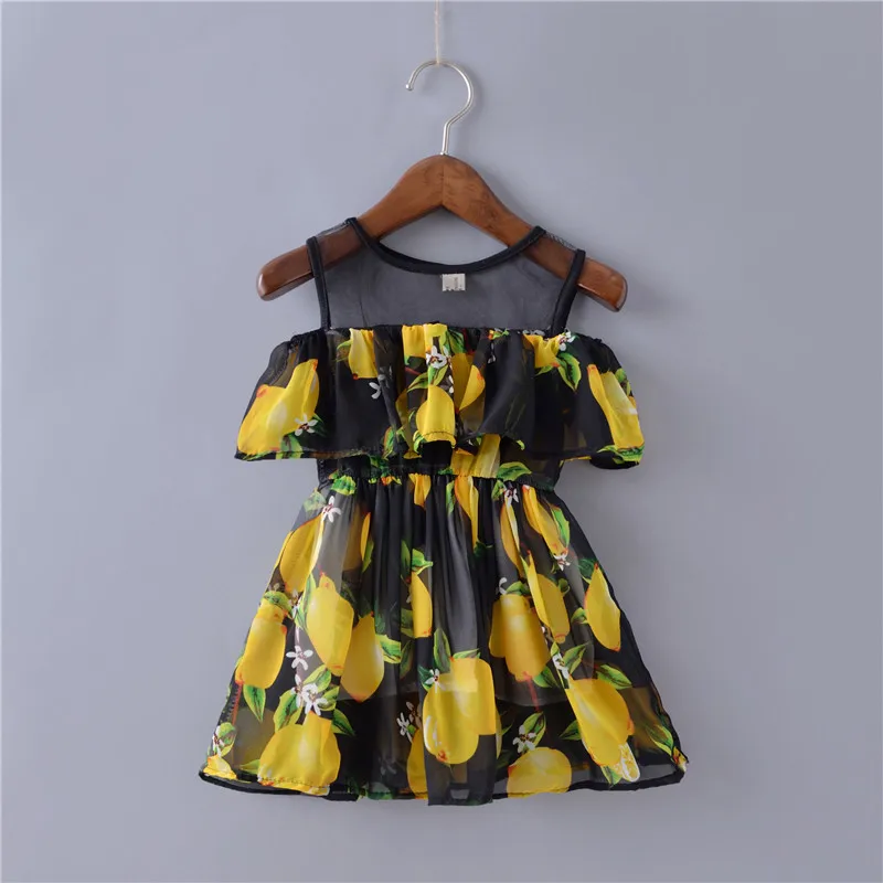 Summer Fashion Fruit Print Black Baby Girl Dress Comfortable Casual Sleeveless Toddler Beach Dress