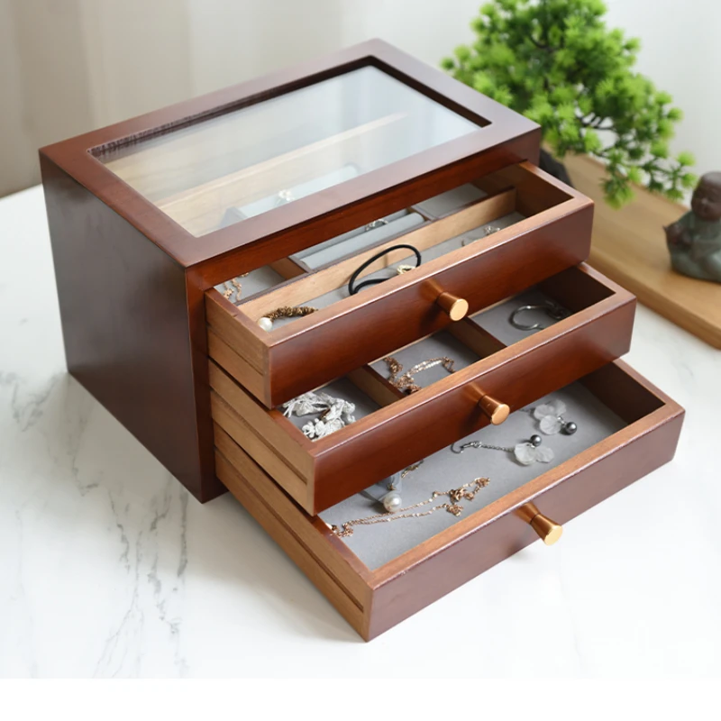 Wood Jewelry Box Drawer Organizer for Ring Necklace Bangles Large Earrings Display Tray Women Accessories Storage