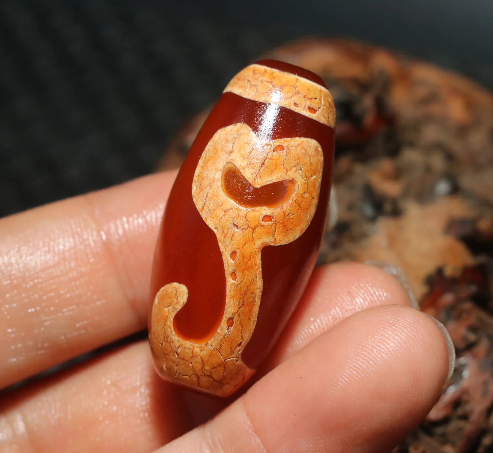 

CONGXINZAI1005009037751106 Energy Tibetan Old Agate Red Color Lotus Flower Etched Fengshui Best Buy Big Drum Dzi Bead Pendant