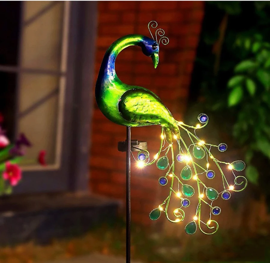 LED Outdoor Solar Peacock Lamp Metal Peacock Statue for Outdoor Landscape Path Garden Decoration Peacock Sculpture Lights